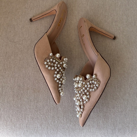 LULUS Pearl Embellished Bridal Nude Heels Size 8 - Picture 5 of 9
